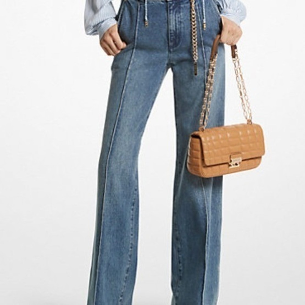 MICHAEL KORS Carmen Wide Leg Pintuck Jeans Super High Rise Medium Wash Size 6